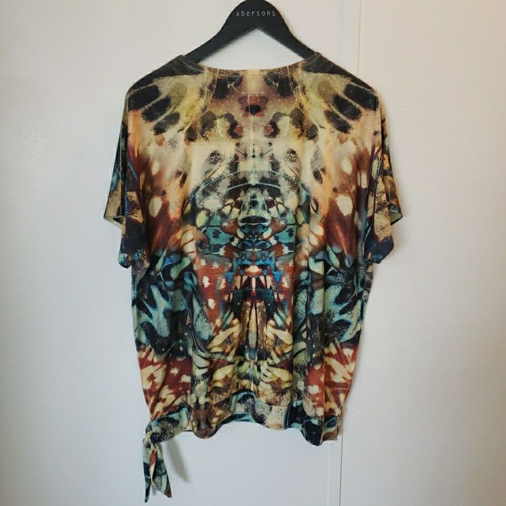 Chico's Sequin Short Sleeve Side Tie Blouse Brown Geo Women's 3 (XL) - Picture 4 of 6